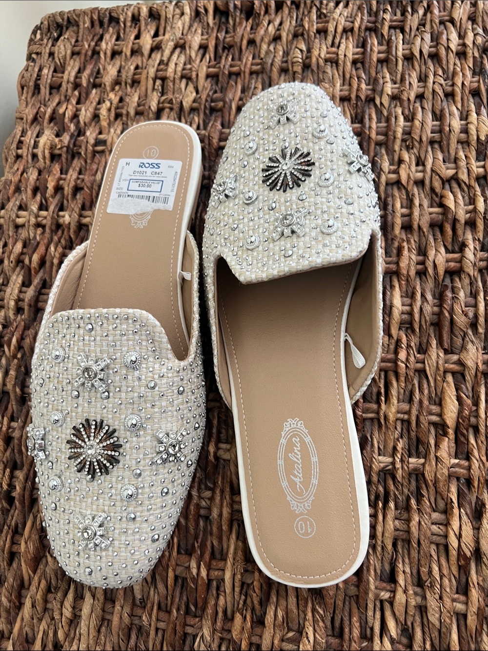 Atalina  Cream Beaded Embellished Slip-On Mules